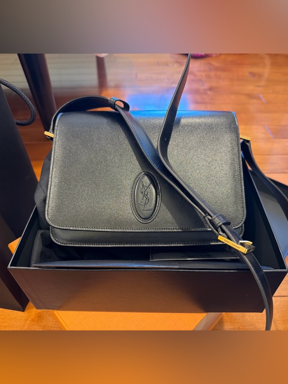 Saint Laurent Black Leather Shoulder Bag with Gold Accents